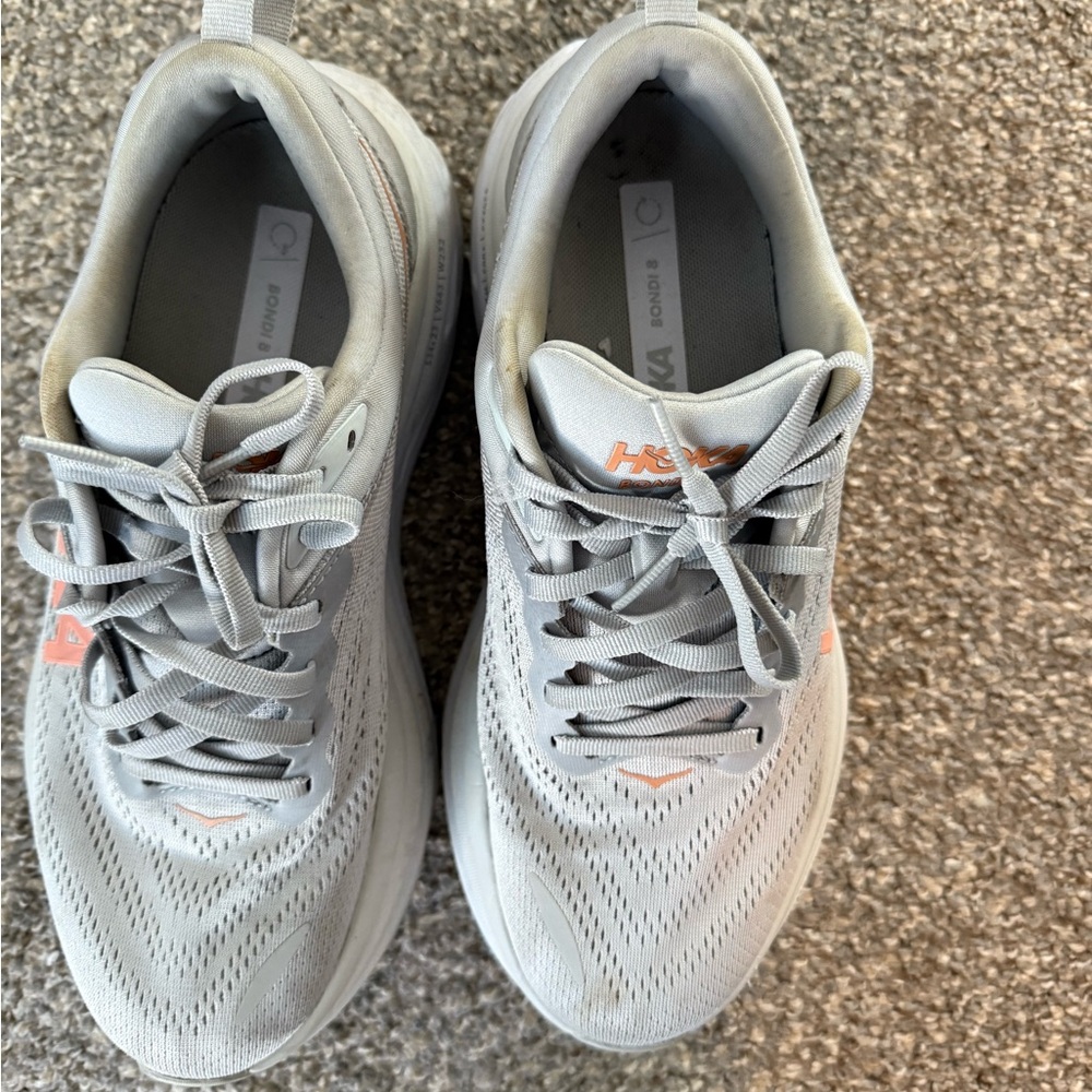 Hoka Light Gray and Orange Athletic Shoes - Picture 3 of 5